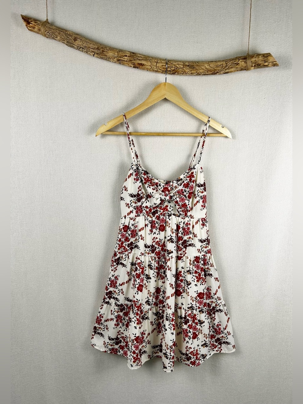 Floral Tiered Mini Dress Small Cottagecore Bow Front Lined Sundress - Picture 2 of 7
